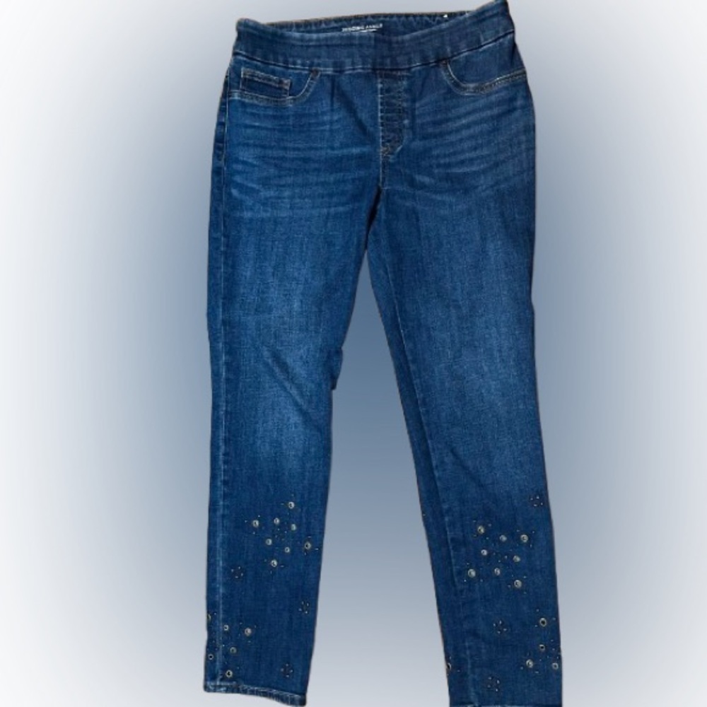 Chico's Jegging Ankle Pull On Blue Ankle Cropped Embellished Jeans Size 4